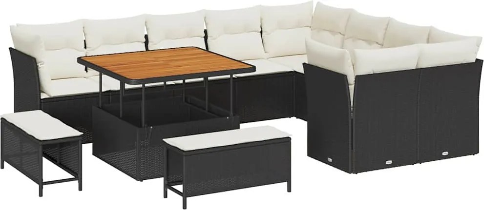 vidaXL Set de canapele pentru grădină cu pernă 12 pcs negru și crem