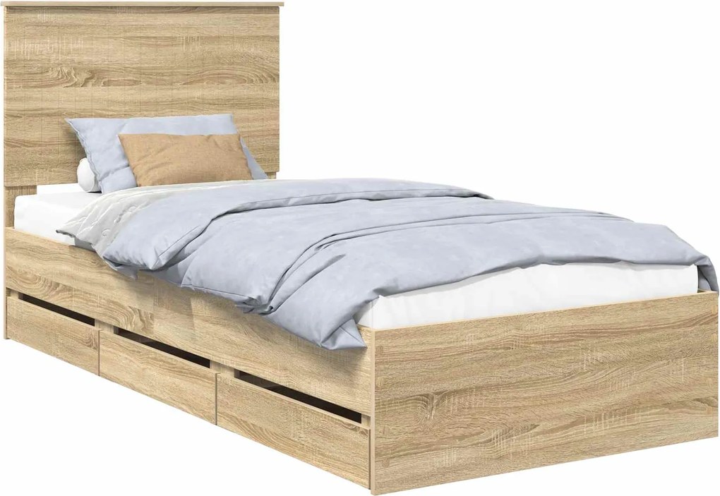 vidaXL Cadru de pat Stejar Sonoma 90 x 190 cm Lemn Ingineresc