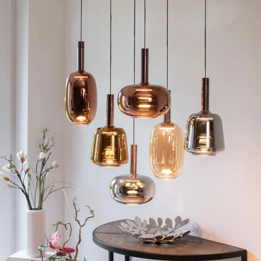 Lustra cu 6 pendule LED, inaltime reglabila, sticla, multicolor, IRIDES