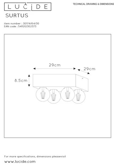 Plafonieră SURTUS 4xE27/60W/230V Lucide 30174/04/30