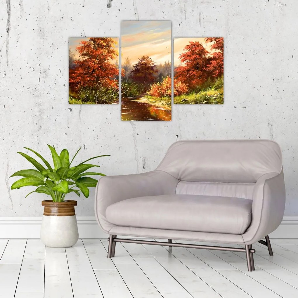 Tablou - Râu în peisaj de toamnă (90x60 cm)