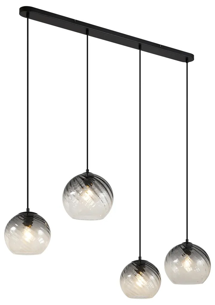 Lampă suspendată Art Deco neagră cu sticlă fumurie dreptunghiulară cu 4 lumini - Bao