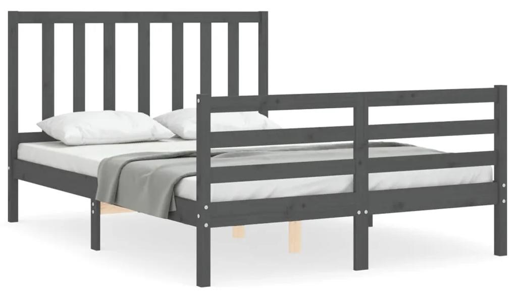 3193838 vidaXL Cadru de pat cu tăblie, gri, 140x190 cm, lemn masiv