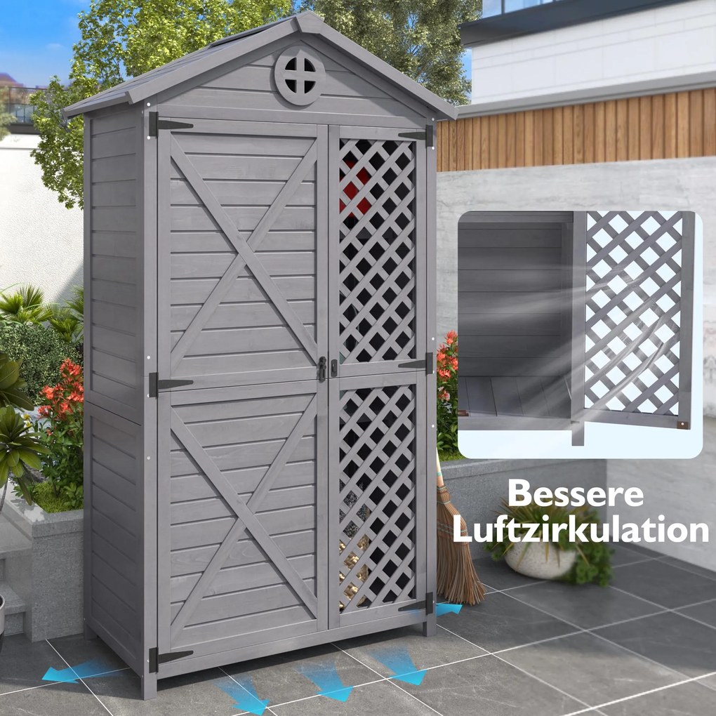 Depozit de mobilier de grădină din lemn pentru exterior, magazie de unelte rezistentă la intemperii, cu mult spațiu de depozitare și construcție din lemn stabilă, 90×56,5×175,3 cm, Gri