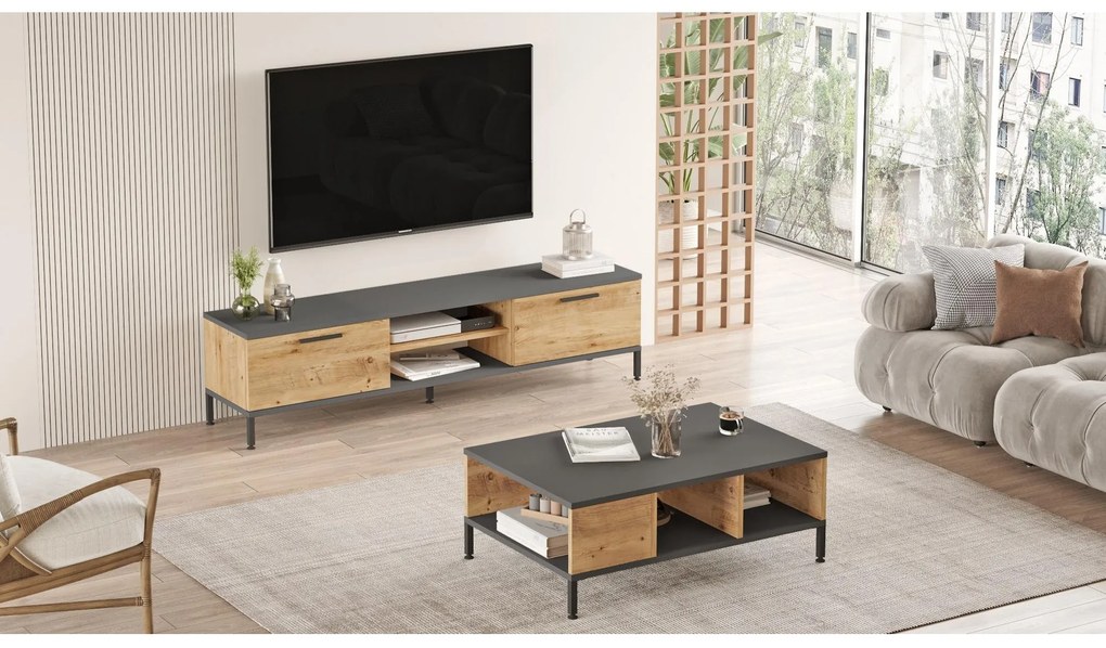 Set mobilier living Relundetta (Pin atlantic + antracit). 1107148