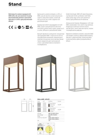 Redo 90603 - Aplică de perete LED STAND pentru exterior, 20 W, 230 V, IP65, antracit