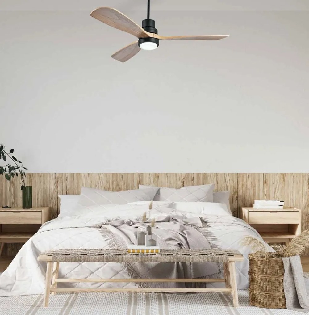 Lustra LED cu Ventilator si telecomanda Kai negru/lemn natur