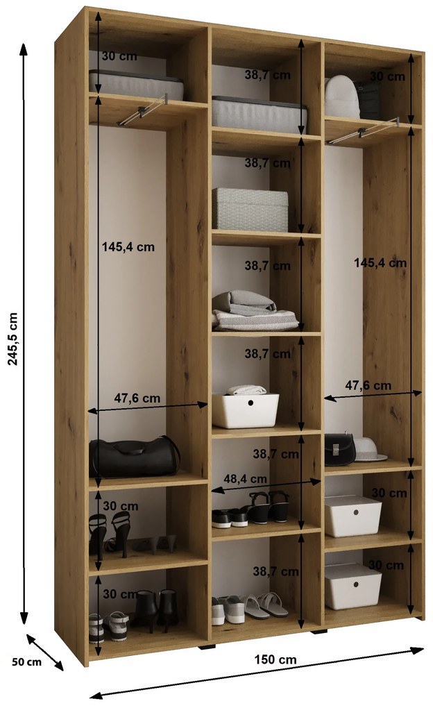 Dulap de haine 150 cm Carmela 50-1 (alb + Auriu). 1126698
