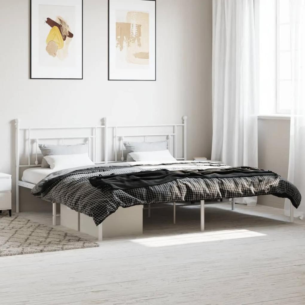 374395 vidaXL Cadru de pat metalic cu tăblie, alb, 200x200 cm