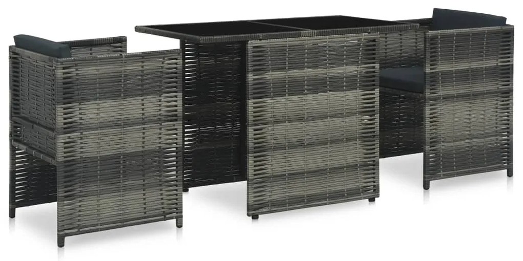 47745 vidaXL Set mobilier de bistro cu perne, 3 piese, gri, poliratan