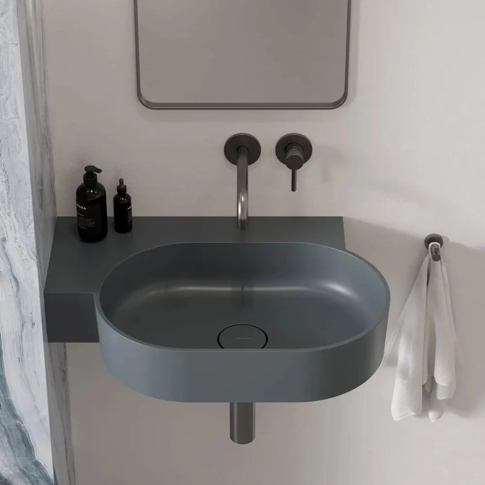 Lavoar suspendat Omnires Ovo M+ finisaj gri cenusa mat 64.5 cm stanga