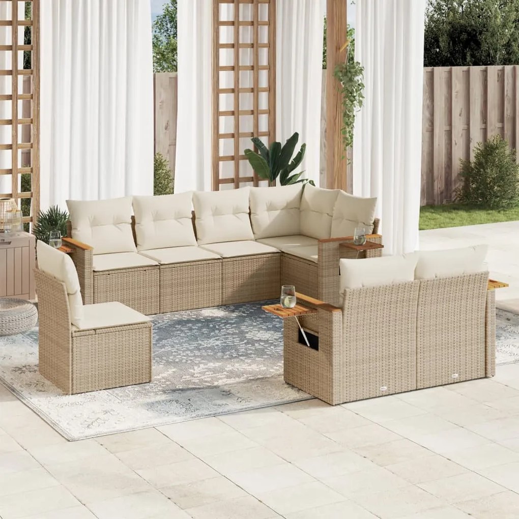 vidaXL Set canapele de grădină, 8 piese, cu perne, bej, poliratan