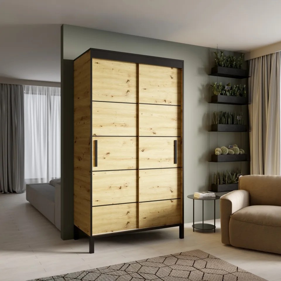 Dulap cu usi glisante 120x221 cm, Bell, ADRK Furniture (Culoare: Artisan)