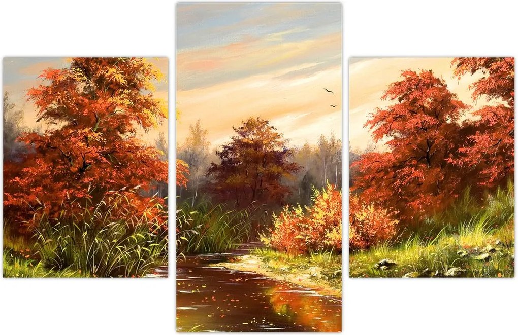 Tablou - Râu în peisaj de toamnă (90x60 cm)