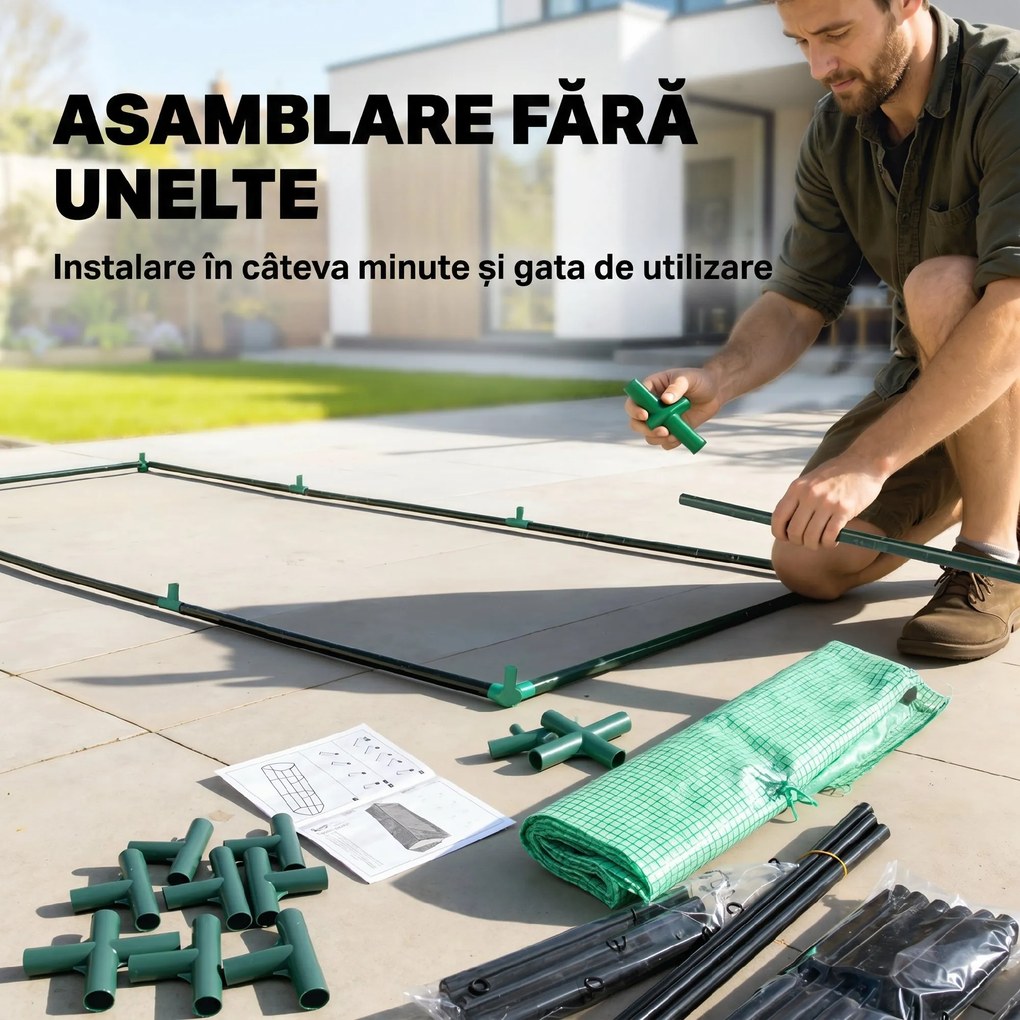 Outsunny Seră de Grădină cu 2 Ferestre Laterale și Fereastră Centrală Rulantă, din Oțel, PE și PP, 240x90x90 cm, Verde | Aosom Romania