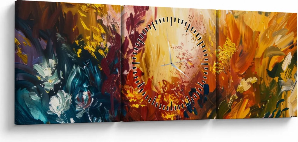 Tablou - pictură abstractă de flori (cu ceas) (90x30 cm)