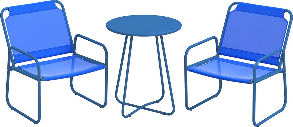 Outsunny Ansambu de grădină 3 piese, set de grădină, 2 fotolii 1 masă rotundă, oțel și material mesh, bleu marine | Aosom Romania
