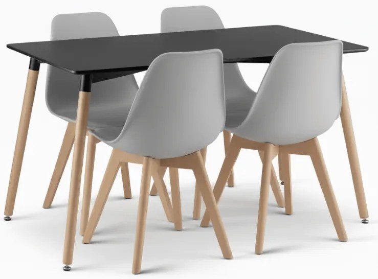 Set de masa 1 + 4, masa neagra ADRIA 120x80 cm + scaun gri KITO
