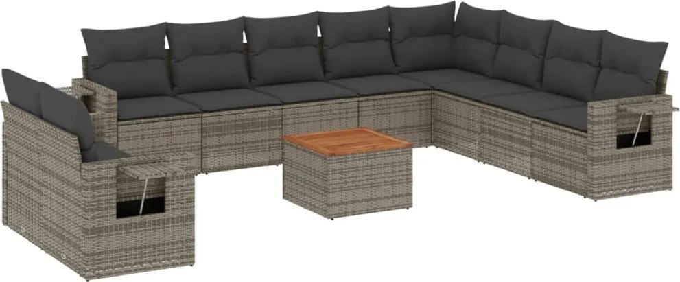 vidaXL Set canapele de grădină cu perne, 11 piese, gri, poliratan