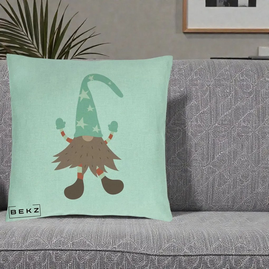 Perna Decorativa Pitic Gnom Nordic cu Cadou Menta, 40x40 cm, Verde Menta, Husa Detasabila, Perna Inclusa, BEKZ®