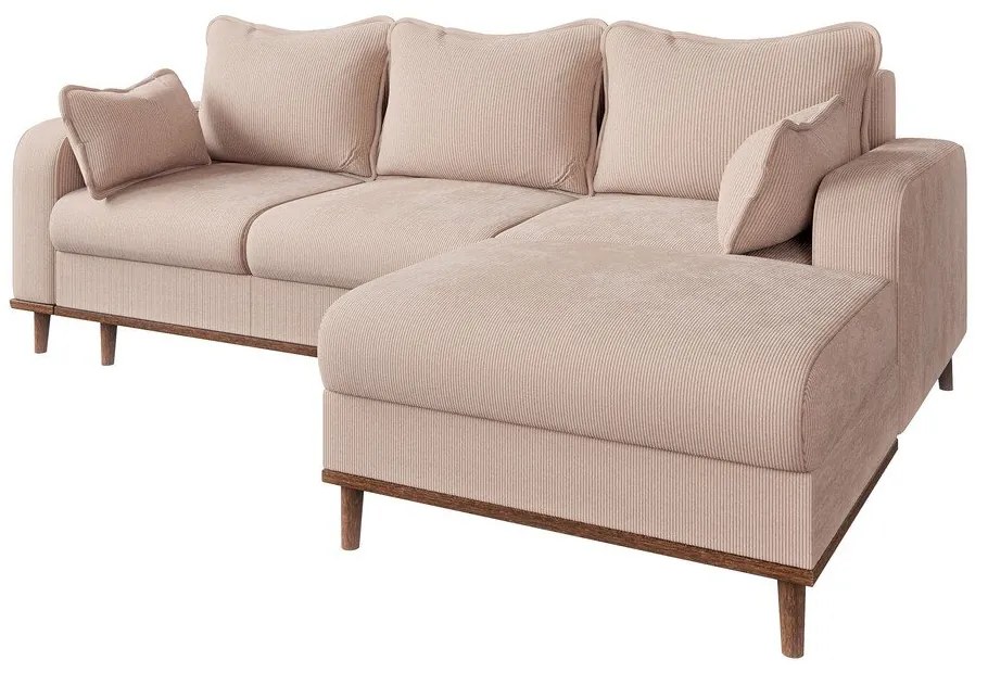 Colțar bej cu tapițerie din catifea reiată (cu colț pe partea dreaptă) Beata – Ropez