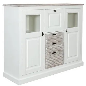 Comoda Cortina, 3 Usi si 3 Sertare, Alb si Miere, 115.5 Cm