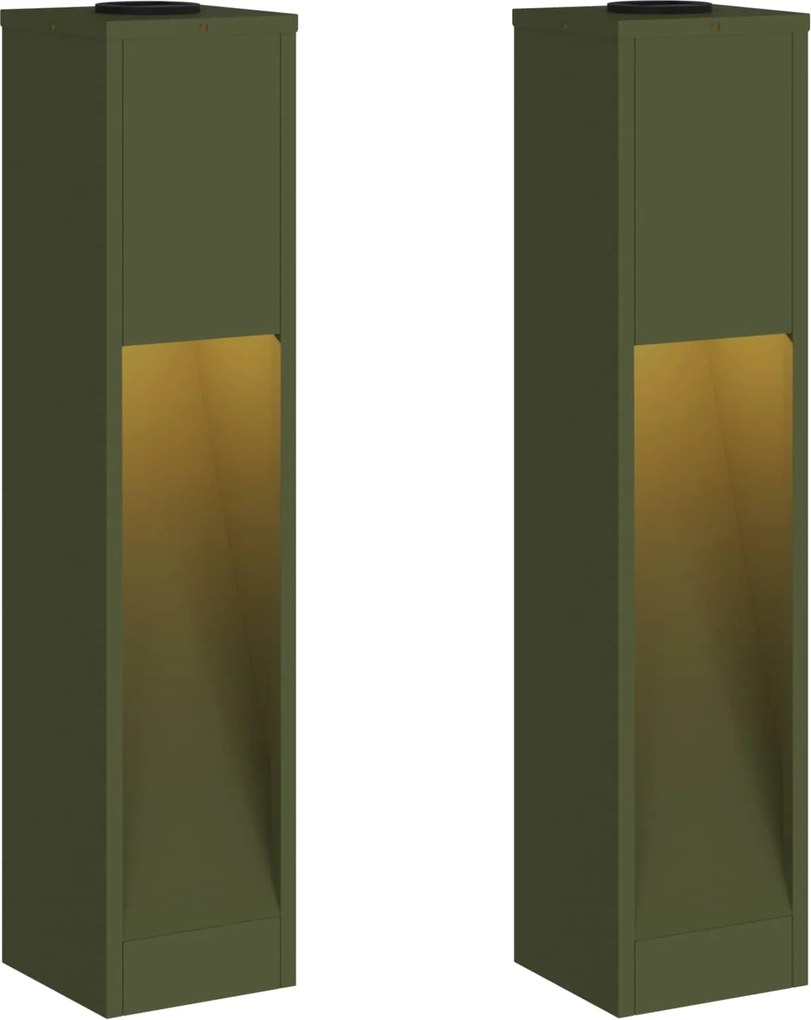 vidaXL Lampa de parcurs LED solar 2 pcs Verde măsliniu