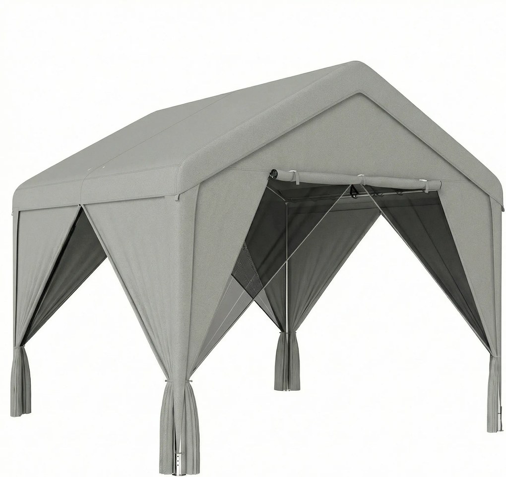 Outsunny Tonelă de grădină pavilion de grădină impermeabil structură robustă din oțel galvanizat cu acoperiș în două ape 3x3m gri | Aosom Romania