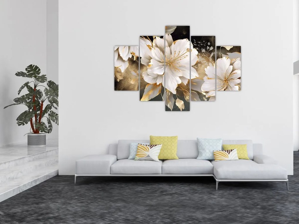 Tablou - Flori în aur (150x105 cm)