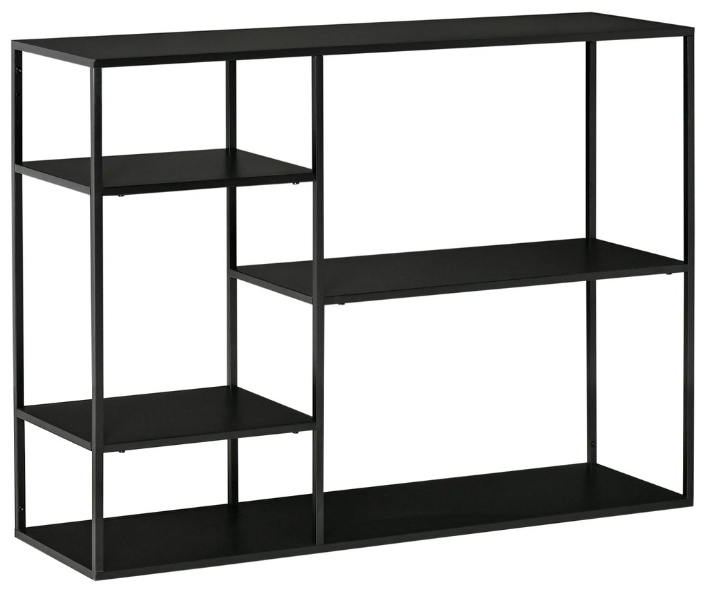 HOMCOM Etajeră cu 5 rafturi deschise, cadru metalic, pentru bucătărie sau sufragerie, negru, 120x35x87,5 cm | Aosom Romania