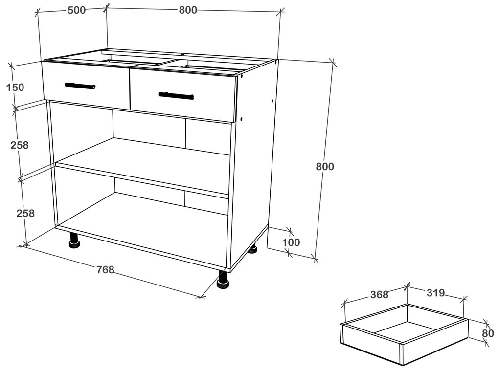 Corp haaus Karo, 2 Sertare, 2 Usi, Gri Lucios/Alb, MDF, 80 x 50 x 80 cm