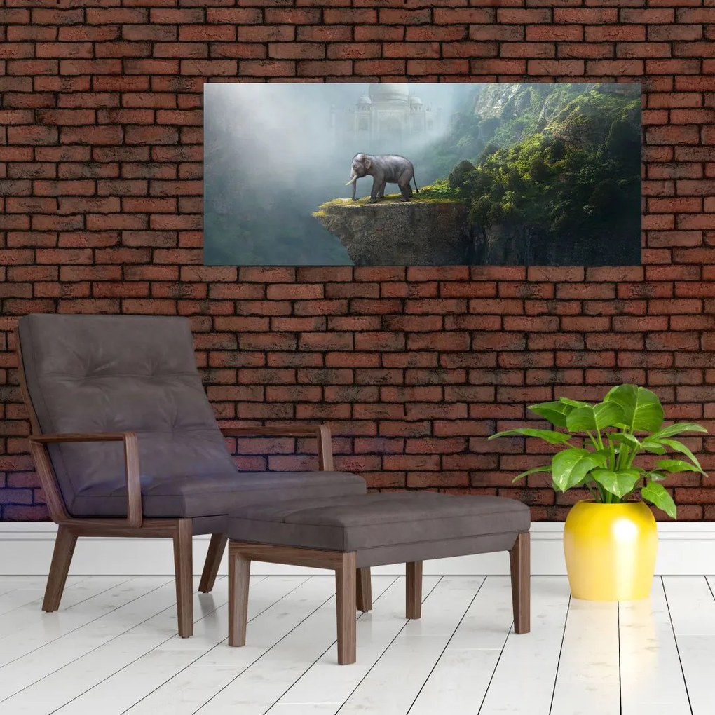 Tablou - Elefant în vârful Taj Mahalului (120x50 cm)