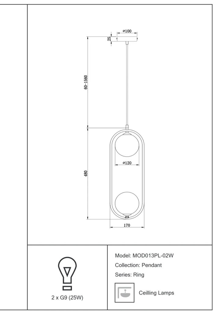 Lustra / Pendul design modern cu 2 surse de lumina Ring alb MYMOD013PL-02W