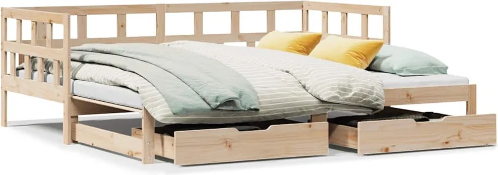 vidaXL Pat de zi cu extensie și sertare fără saltea, 90x200 cm