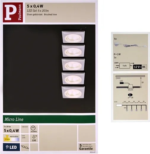 Paulmann 93587 - SET 5x Lampă încastrată LED 5xLED/0,4W/12V/230V 2700K