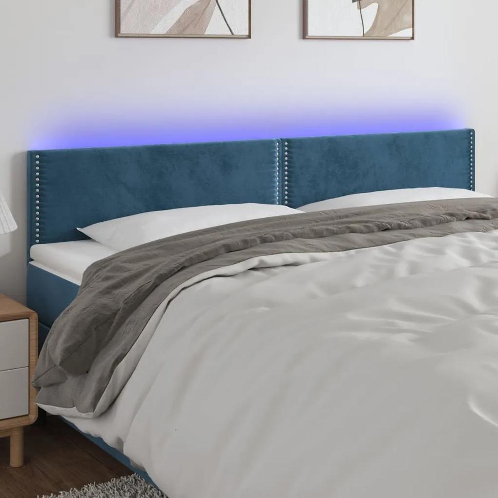 3121536 vidaXL Tăblie de pat cu LED, albastru închis, 180x5x78/88 cm, catifea