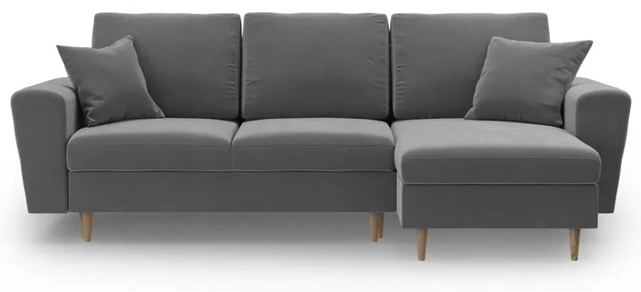 Colțar gri deschis extensibil, cu spațiu de depozitare cu tapițerie din catifea Kyoto – Cosmopolitan Design