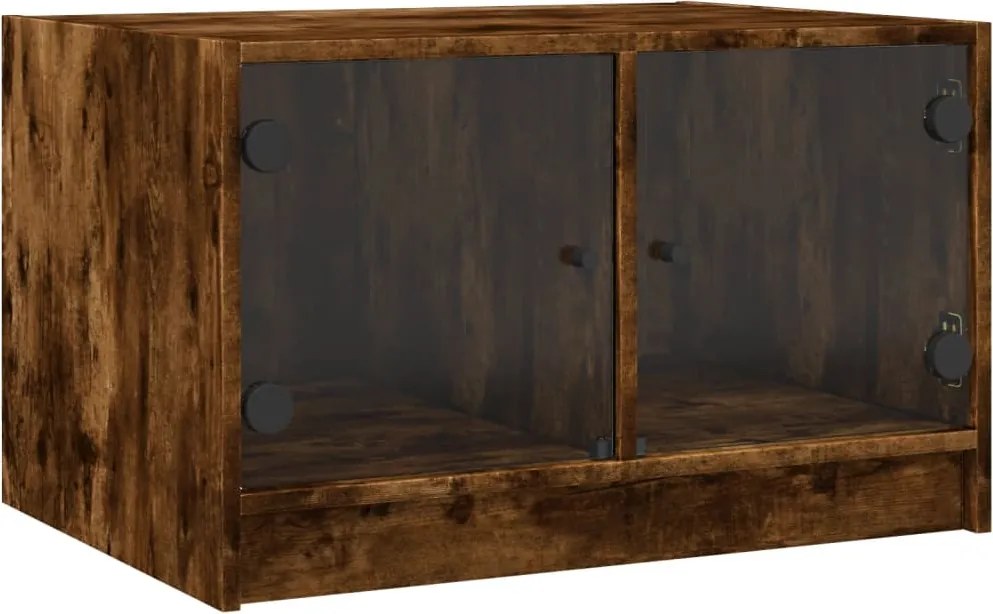 vidaXL Măsuță de cafea cu uși din sticlă, stejar fumuriu, 68x50x42 cm