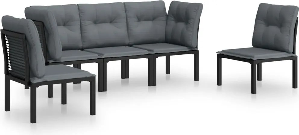 vidaXL Set mobilier de grădină, 5 piese, negru/gri, poliratan
