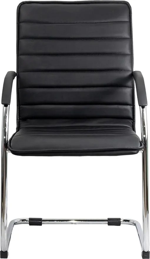 Scaun pentru așteptare negru OFF 835 din piele ecologică și cadru metalic cromat cu brațe