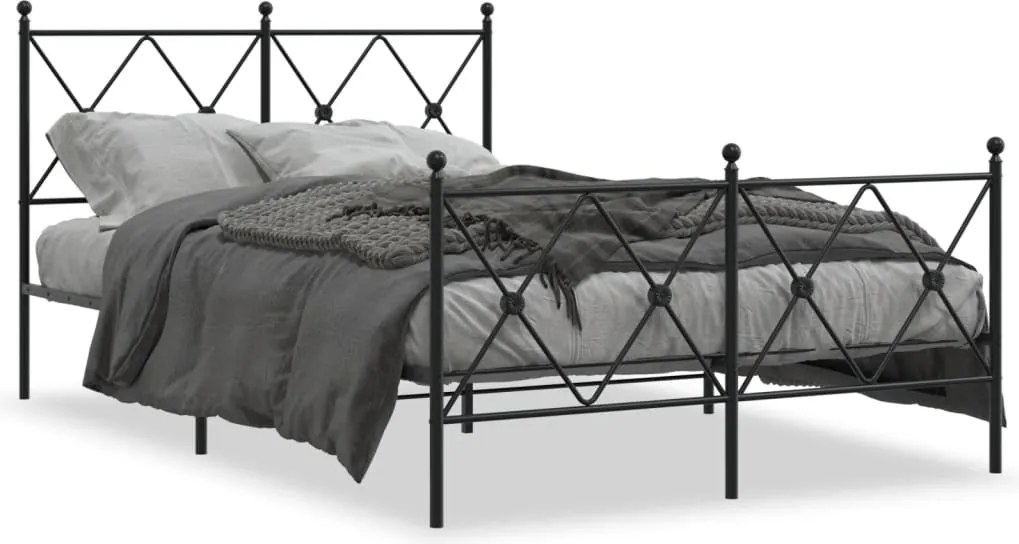 vidaXL Cadru pat metalic cu tăblie de cap/picioare, negru, 120x190 cm