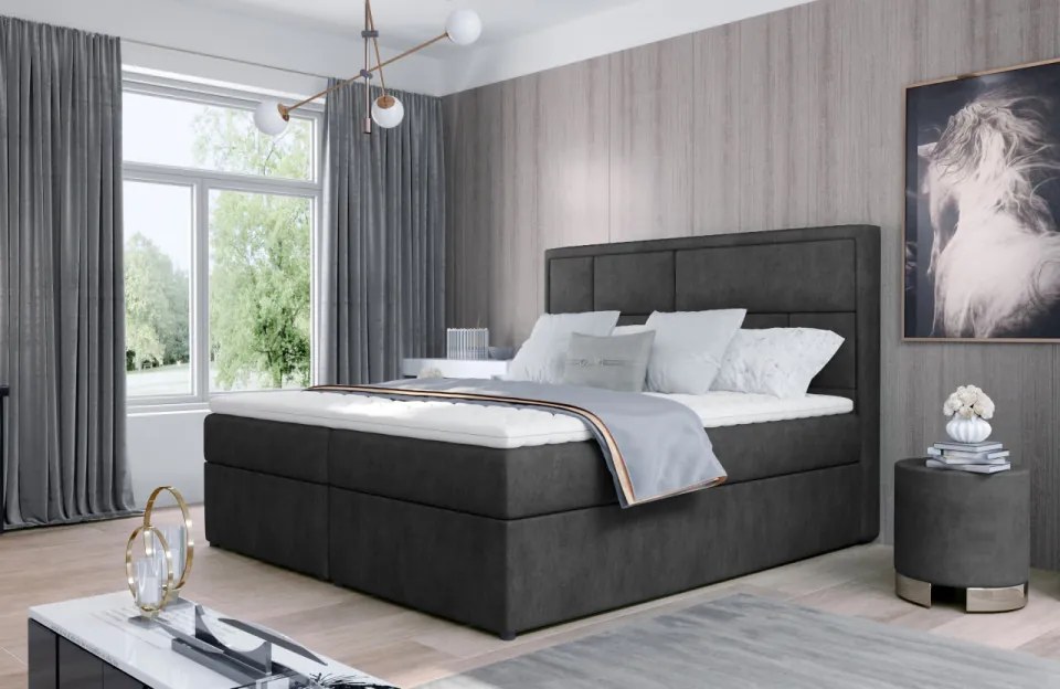 Pat tapitat, continental boxspring, cu lada pentru depozitare, 160x200 cm, Meron 161, Eltap (Culoare: Negru pepit / Inari 96)