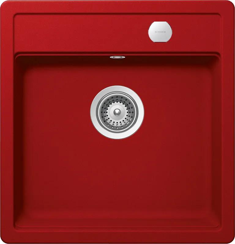 Chiuveta bucatarie Schock Mono N-100S Cristadur Rouge 490 x 510 mm cu sifon automat, granit, montare pe blat, rosu