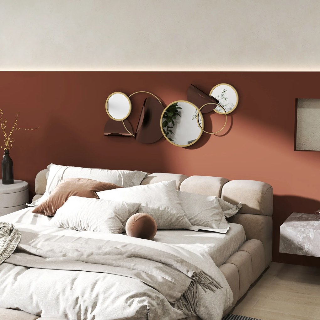 HOMCOM Oglindă Modernă Rotundă de Perete cu Decorațiune 101x41.5 cm, Auriu | Aosom Romania