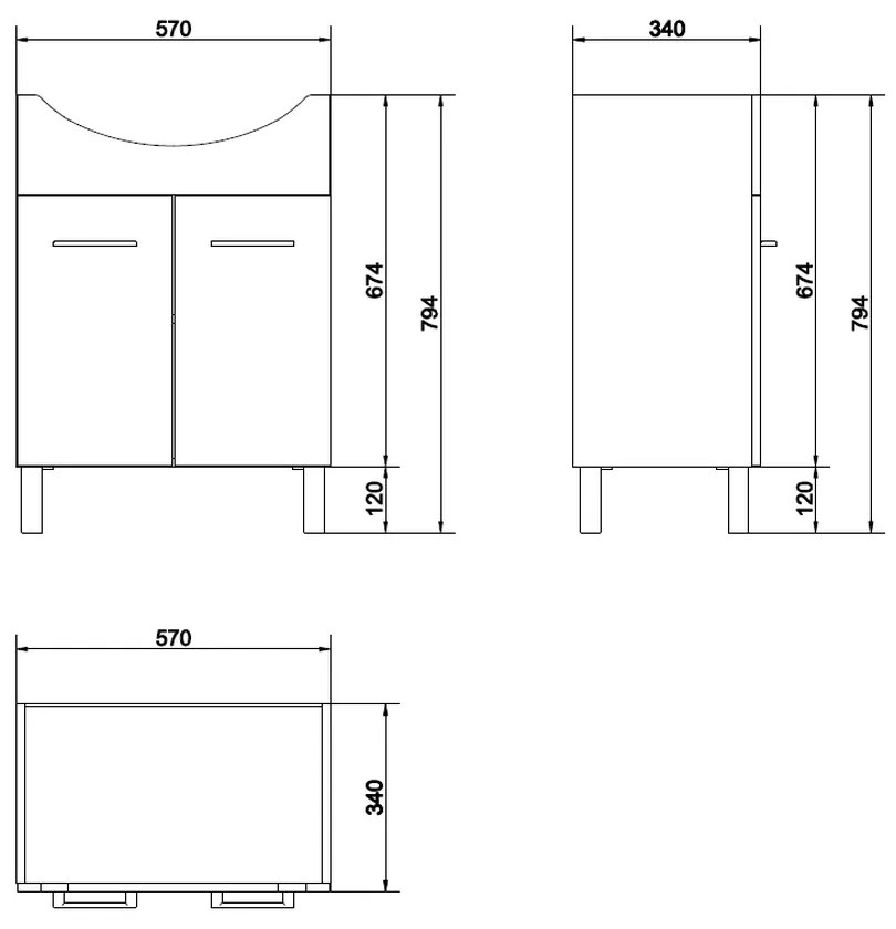 Set dulap baie 2 usi cu lavoar Cersanit Olivia inclus, 60 cm, alb 600x415 mm, Alb