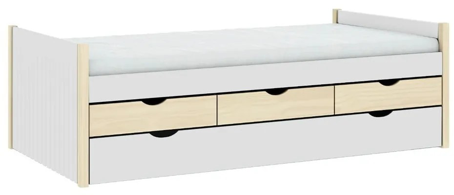 Pat pentru copii alb/în culoare naturală cu spațiu de depozitare 90x190 cm Valka – Marckeric