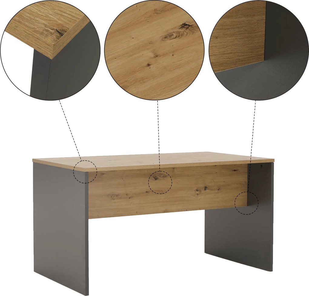 Masă de birou, grafit/stejar artisan, RIOMA NEW TYP 16