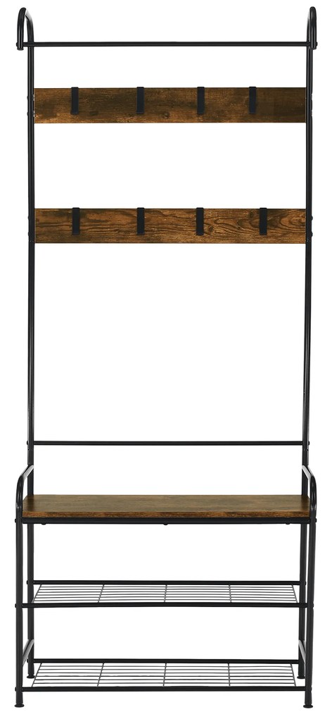 Raft pentru pantofi, lemn rustic şi metal negru / MDF, KELAM