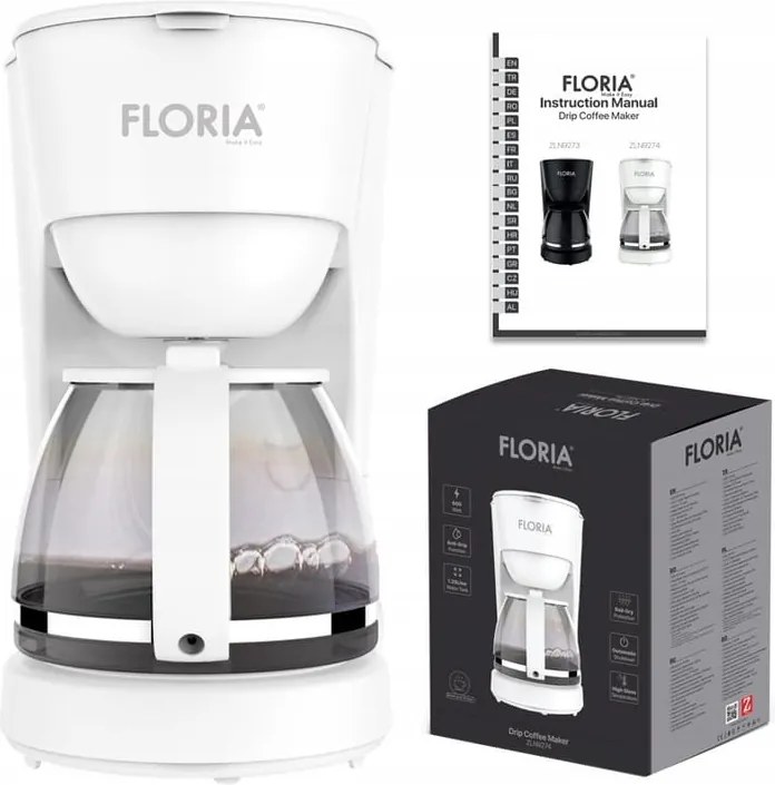 Aparat de facut cafea Floria ZLN9274 Alb, putere 600W, oprire automata, vas de 1.2 litrii