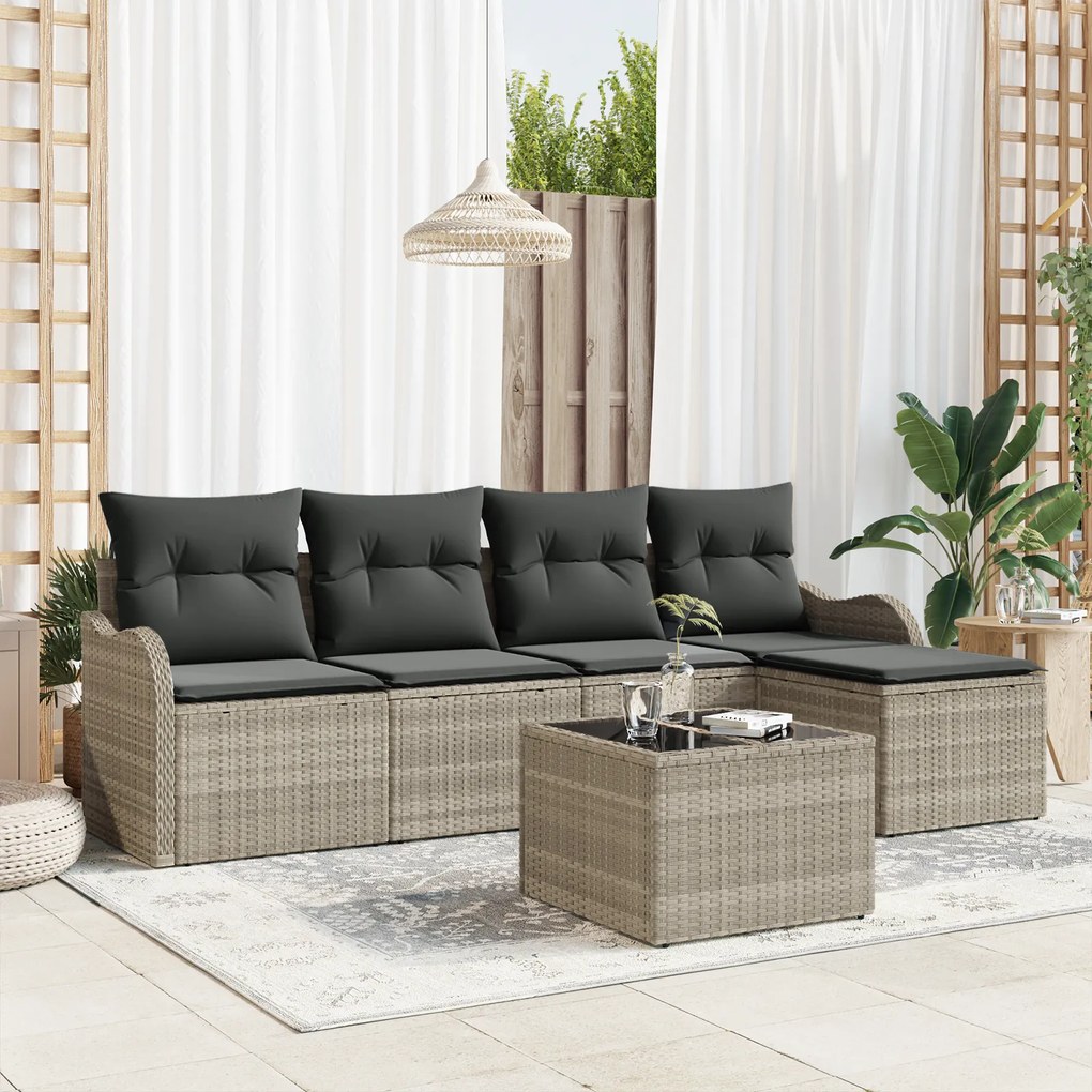 vidaXL Set de canapele pentru grădină 6 pcs Gri deschis Rattan poli
